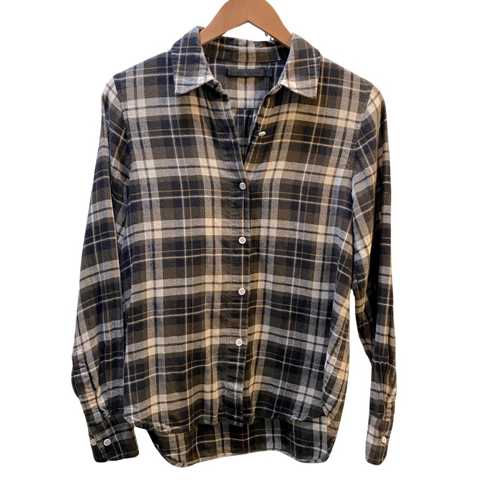 Jenni Kayne Brown and Black Plaid Lightweight Flannel button down size xs